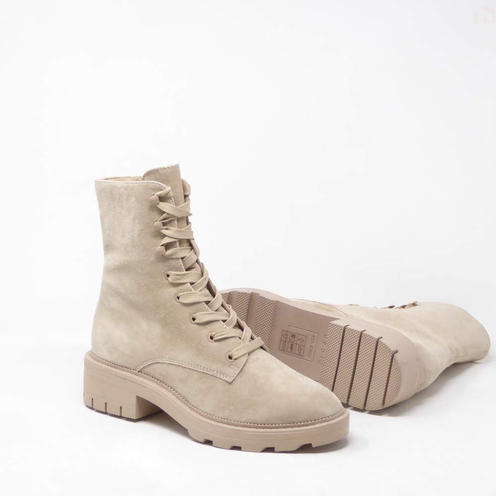 Dolce Vita Lottie Women Combat Boots Beige Suede Lace Up Zip Clea 7